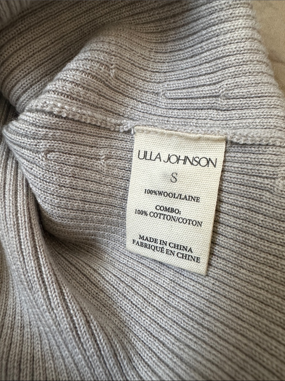 Ulla Johnson Light Zip-Front Sweater with Tan Trim - Picture 4 of 5